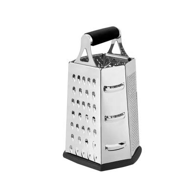 China Sustainable Kitchen Accessories 6-Sided Stainless Steel Cheese Grater Holder Grater With Non-Slip Handle And Base for sale