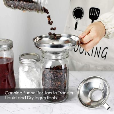 China Sustainable Wide Mouth Jar Funnel with Handle Food Grade Stainless Steel Jam Funnel for Wide and Regular Mouth Jars for sale