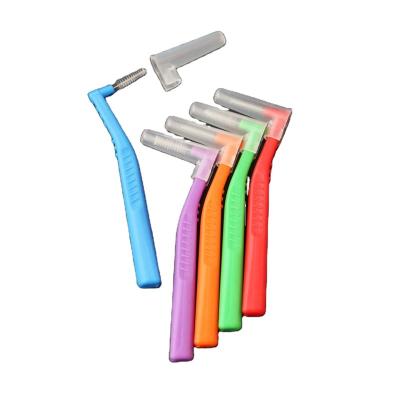 China clean tooth gaps & gum massage L shape toothbrush dental orthodontic interdental toothbrush bamboo wire toothpick intyerdental brush for sale