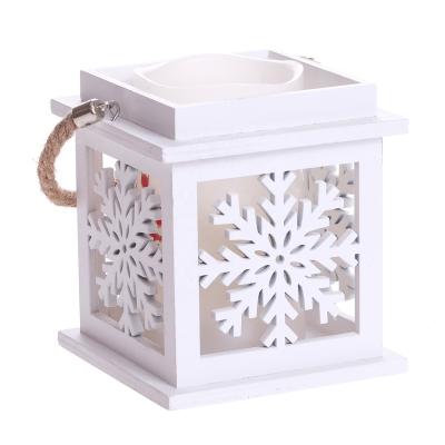 China Christmast Ornament Wooden Candle Holder For Christmas Snow Cheap Wooden Lantern for sale