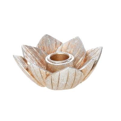 China Modern Lotus Flower Candle Holder Resin Candlestick Gold Candle Holder for sale