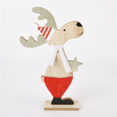 China 2021 Christmast Ornament Wooden Christmas Reindeer Figurine Elk Desktop Ornament for sale