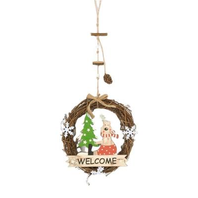 China Rattan Trendy Christmas Plywood Door Decoration Hanging Garlands With Christmas Plush Reindeer for sale