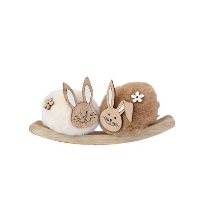 China Newest WOODEN Plywood Plush Bunny Rabbit For Easter Holiday Brown White Easter Home Table Decoration for sale