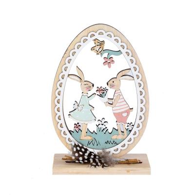 China Easter Wooden Decorations Egg Rabbit Wooden Oval Rabbit DIY Crafts Wooden Ornament Creative Handmade for sale