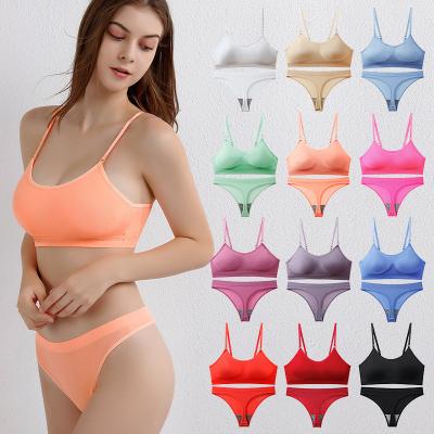 China Seamless French Style Underwear Women Seamless Beautiful Back Small Chest Push-up Thin Bra Set for sale