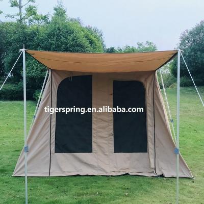 China Waterproof Camping Tent 10FT Cotton Canvas Camping Tent With Double Front Shelter for sale