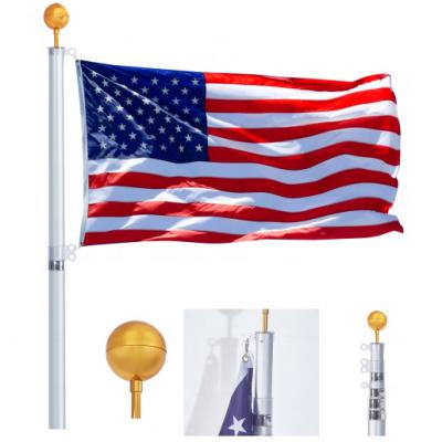 China Accept Custom Flag Pole 16/20/25ft Telescopic Flag Pole Kit 3x5 USA Flag, Heavy Duty Aluminum American Inground Telescoping Flagpole for sale