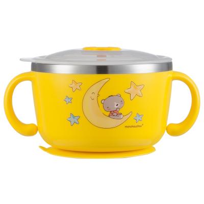 China Children's PINKAH cartoon bpa free insulated stainless steel baby feeding bowl with lid and sucker for sale