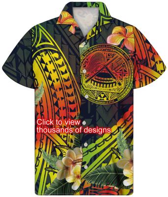 China Hawaiian Samoan Pattern Design Anti-Shrink Tattoo POD Men's Shirts Anti-Shrink Style Fabric Print Saipan Island Party Polynesian Tribal tAloha Shirts for sale