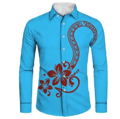 China Custom New Autumn Men's Premium Polynesian Floral Lapel Mens Long Sleeve Shirts Anti-Pilling New Top Red Shirt With Tribal Touch Gold Tribal Shirt for sale