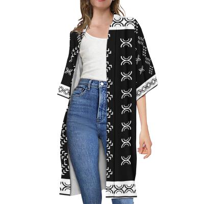 China Simple and elegant kimono loose long robe beach women polynesian samoan anti-shrink tattoo designs elegant cardigan female trench coat for sale