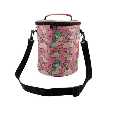 China Food Wine Lunch Picnic Drinks Best Seller Fashion Custom Round Unicorn Printing Insulated Beer Can Bottle Lunch Cooler Bag With Bottle Holder for sale