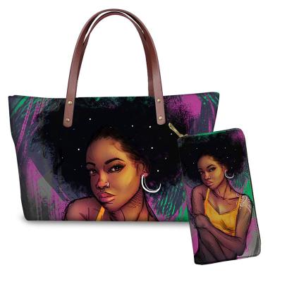 China ENGLAND STYLE Art Design Luxury African Girls Bag Women Black Ladies Handbags Purse And Purse For Females 2pcs/set Shoulder Tote Bags Sac A for sale