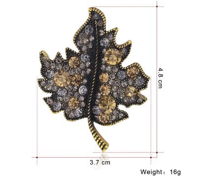 China Luxury Fashion Custom Vintage Leaf Brooches Designer Women Crystal Hoja Brooch Muslim Multicolored Large for sale