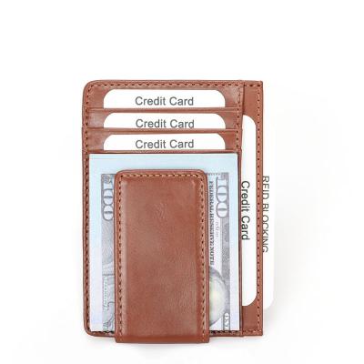 China Custom Anti-Theft Front Pocket Slim RFID Clip Amazon Logo Cowhide Wallet Men Dollar Blocking Leather Wallets For Women Mens for sale