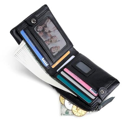 China 2022 Anti Theft Custom LOGO Whip Men's Wallet Zipper Snap RIFD Change Coin Wallet Antimagnetic Genuine Leather Wholesale for sale