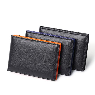 China Amazon LOGO Men Fashion Anti-RFID Leather Wallet Custom Made Anti-theft Swiping Short Dollar Clip Hand Push Card Wallet for sale