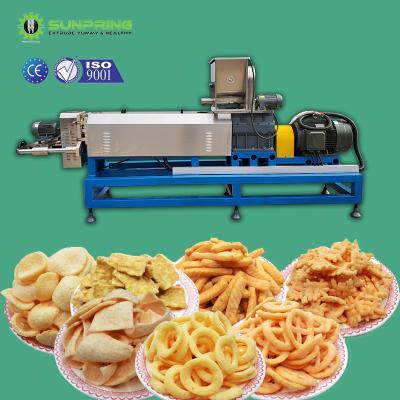 China High Efficiency Double Screw Small Fried Puff Ball Crispy Bugle Corn Flour Corn Puff Food Snacks Extruder Machine for sale