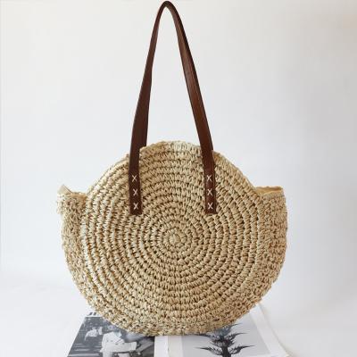 China High quality wholesale beach round straw rattan handmade woven natural shoulder bag for casual women\vocation\beach for sale