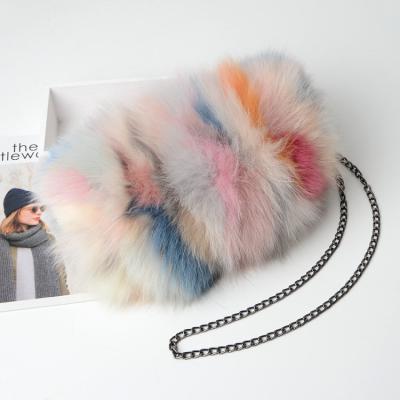 China Colorful Winter Plush Envelope Women Messenger Bag High Quality Fox Fur Shoulder Purse Evening Genuine Leather Clutch Purse Colorful Female Bag for sale