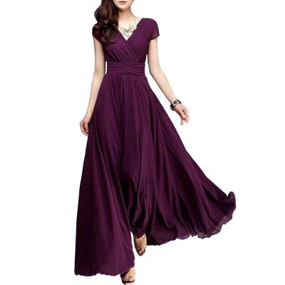 China Summer Breathable Wholesale V-neck Skirt Women's Short Sleeve Bohemian Dress for sale