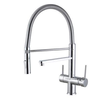 China Thermostatic Faucets Kitchen Faucet Pull Out To Lower To Pass Chrome Plated 3 Way Kitchen Faucet Mixer With Flexible Hose for sale