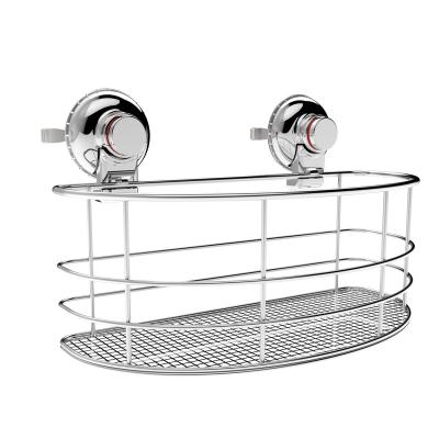 China Viable No Stainless Steel Bathroom Shampoo Bottle Storage Suction Cup Shower Drilling Basket for sale