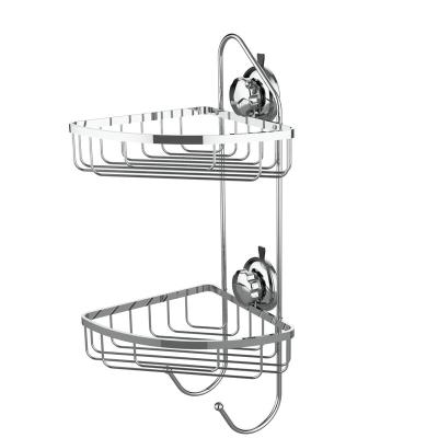 China Wall Mounted Type Stainless Steel Modern Suction Style Two Tier Shower Trolley With Two Hooks for sale