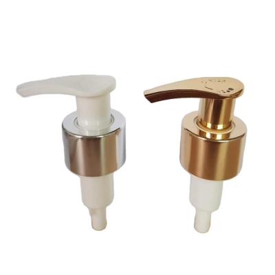 China Hot Selling Non Refillable 24/410 28/410 Aluminum Golden Sliver Movement To Open Sideways Lotion Dispenser Pump for sale