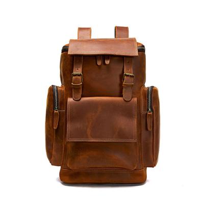 China Retro RFID Large Capacity High Quality Genuine Crazy Horse Leather Travel Bag Backpack With Security Laptop Pocket for sale