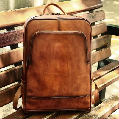 China RFID Big Capacity High Quality Genuine Crazy Horse Security Laptop Pocket Leather Men Retro Bags Canvas Travel Bag Backpack for sale