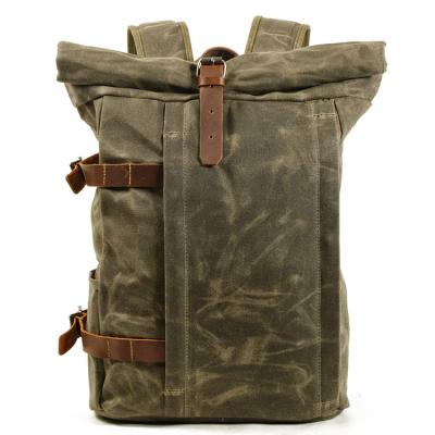 China New Retro Wax Hot Selling RFID Simple Canvas Backpack Men's Casual Bag With Genuine Leather Bag For Men for sale