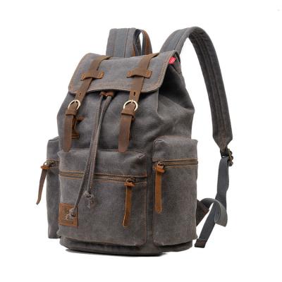 China Large Capacity RFID Vintage Waxed Canvas Backpack Men Travel And Increase Drawstring Pouch Backpack for sale