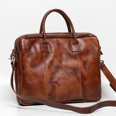 China Vintage Mens Briefcases Business Laptop Handbags Cross - Body Shoulder Bag Genuine Leather Bags Men Briefcase for sale