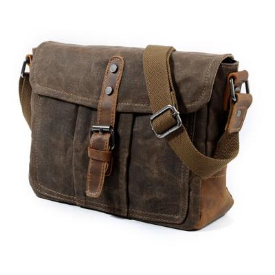 China Wholesale Custom Leather Business Vintage Vintage Wax Canvas Men's Single Shoulder Bag Cross - Body Messenger Bag Men for sale