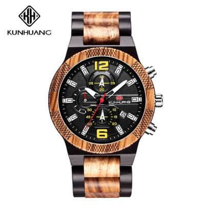 China Kunhuang Auto Date Brand Watch Men 1019 Wristwatches Bamboo Luminous Wrist Man Analog Watches Wooden Style Watch With Logo for sale