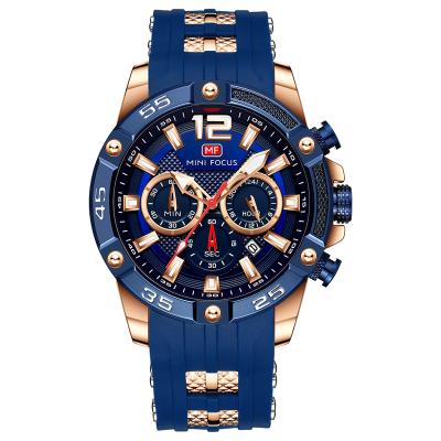 China MINI FOCUS 0349 Auto Date Luxury Blue Silicone Strap 3BAR Water Resistant Men Sport Quartz Watches Relojes Wrist Watch for sale