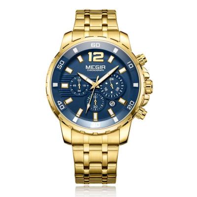 China MEGIR 2068 Date Brand Steel Men's Wrist Watch Gold Quartz Chronograph Sports Automatic 2068 Watches Men Wrist for sale