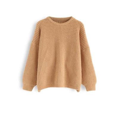 China Custom Anti-wrinkle CaiNan Puff Sleeve Oversize Knit Sweaters Womens Pullover Crewneck Waffle Knit Sweater for sale