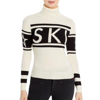 China custom Anti-wrinkle CaiNan logo turtle neck women knit sweater letter jacquard print ski sweater for sale