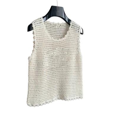 China CaiNan Custom Designer Anti-Wrinkle Shirt Women Spring Hand Hook Sleeveless Sweater Vest Luxury Designer Hollow Crochet Top for sale