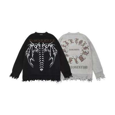 China Anti-wrinkle CaiNan Custom Sweater Harajuku Knitted  Streetwear Vintage Skeleton Jacquard Distressed Knit Sweater with Logo Goth Punk Autumn for sale