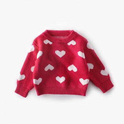 China Anti-Shrink CaiNan custom heart sweater kids crew neck knitted red jumper cute 100%cotton toddler girls heart sweater for sale