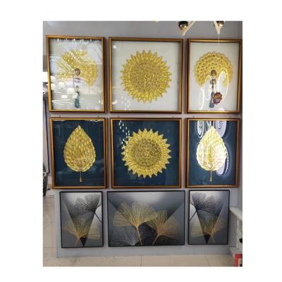 China Manufacturer Wholesale Light Luxury Modern Bedroom Decoration Gold Foil Painting for sale