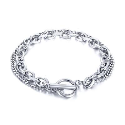 China High Polished Men's Titanium Steel Bracelet Multi Layer Environmental Friendly Non Tarnish Fashionable Simple Bracelet for sale