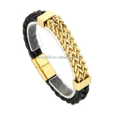 China High Quality Environmental Friendly Stainless Steel Man Jewelry Braided Punk Leather Bracelet Link Bicycle Chain Bracelet Cuban Leather for sale