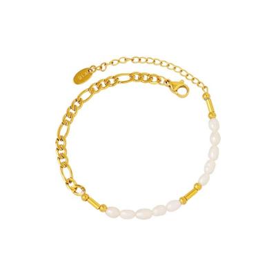 China Environmental Friendly Stainless Steel Bead Bracelet 18K Pearl Link Chain Stainless Steel Bracelets For Women for sale