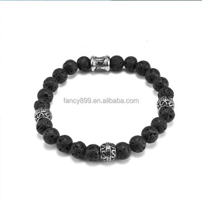 China Wholesale Durable Stainless Steel Charms Adjustable Viking Bracelet Beads Men's Lava Rock Stone Bracelet for sale