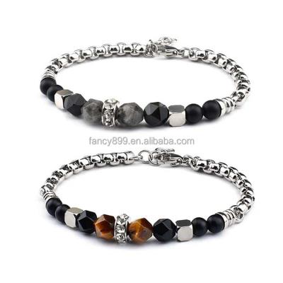 China Wholesale Durable Adjustable Silver Jewelry Stainless Steel Chain High Quality Nature Faceted Stone Beaded Bracelets for sale